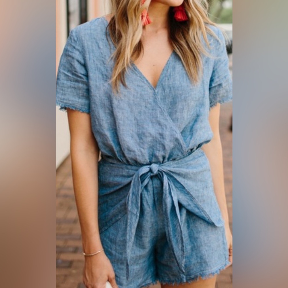 Sanctuary | Anthropologie Blue Denim Chambray Wrap Romper